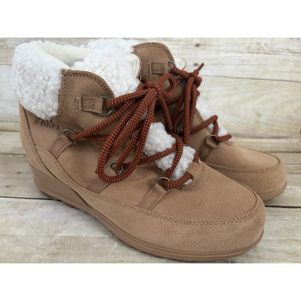 Sorel Womens Evie Cozy Lace Bootie Suede Wedge Heel Faux Fur Shoes Size 10 New